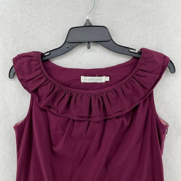 Sunhee Moon Dress Women's Sz 1 Purple Shift Round Neck Pleated Ruffle Sleeveless - Picture 5 of 9